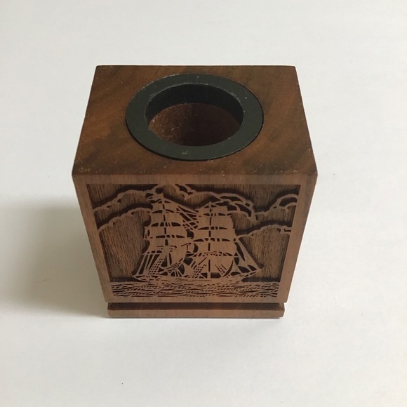 Walnut Desk SET Sailing Laser Engraved Note Pad Paper Clip Pen Holder Vintage - Picture 11 of 16